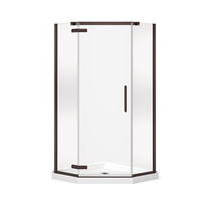 Ensemble de douche en coin Hana de MAAX néo-angulaire bronze foncé 38 po x 38 po x 78,75 po avec drain central, 2 pièces