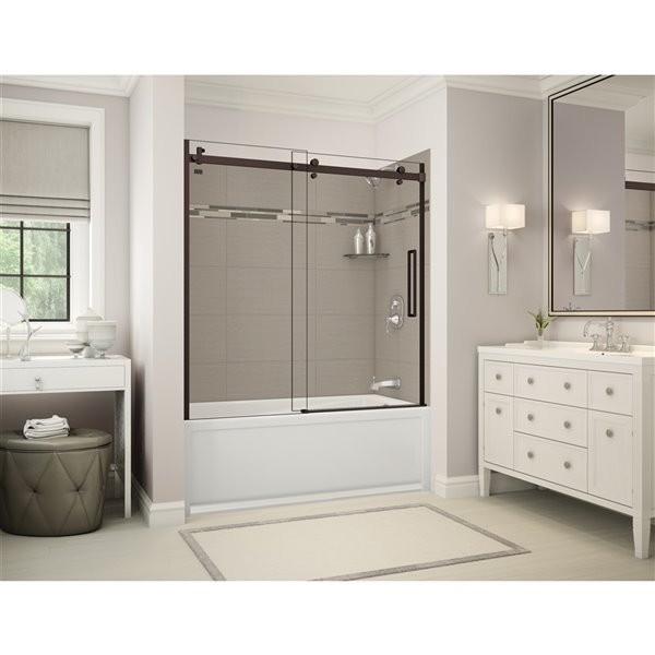 MAAX Utile Bathtub and Shower Kit with Right Drain - 60-in x 30-in x 81-in - Origin Greige/Dark Bronze - 5-Piece