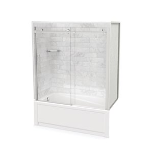 MAAX Utile 60-in x 30-in x 81-in Chrome and Marble Carrara Bathtub Shower Kit with Left Drain - 5-Piece