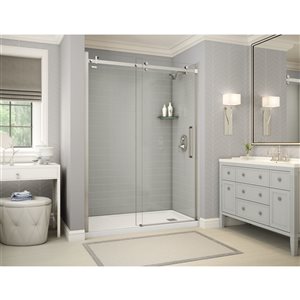 MAAX Utile 60-in x 32-in Soft Grey Alcove Shower Kit with Right Drain - 4-Piece