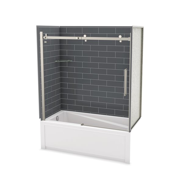 Ensemble bain-douche Utile par MAAX nickel brossé et gris foudre de 60 po x 30 po x 81 po avec drain à gauche, 5 pièces