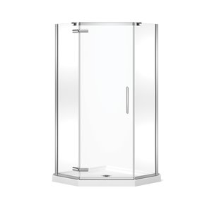 Ensemble de douche en coin Hana par MAAX chrome néo-angulaire de 38 po x 38 po x 78,75 po avec drain central, 2 pièces