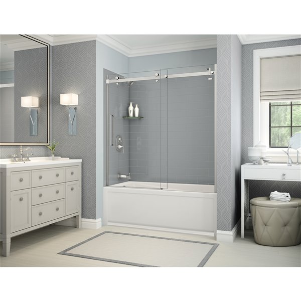 MAAX Utile 60-in x 30-in x 81-in Chrome and Ash Grey Bathtub Shower Kit with Left Drain - 5-Piece