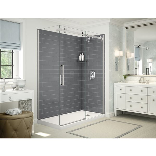 MAAX Utile 60-in x 32-in x 84-in Thunder Grey and Chrome Corner Shower Kit with Right Drain - 5-Piece