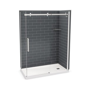 Ensemble de douche en coin Utile par MAAX chrome et gris foudre de 60 po x 32 po x 84 po avec drain à droite, 5 pièces