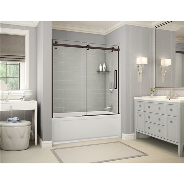 MAAX Utile 60-in x 30-in x 81-in Dark Bronze and Soft Grey Bathtub Shower Kit with Right Drain - 5-Piece