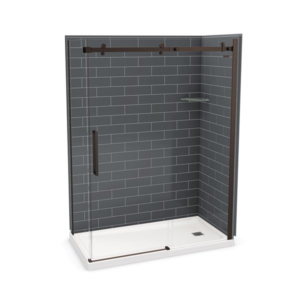 MAAX Utile 60-in x 32-in x 84-in Thunder Grey and Dark Bronze Corner Shower Kit with Right Drain - 5-Piece