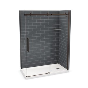 Ensemble de douche en coin Utile de MAAX gris foudre et bronze foncé 60 po x 32 po x 84 po avec drain à droite, 5 pièces