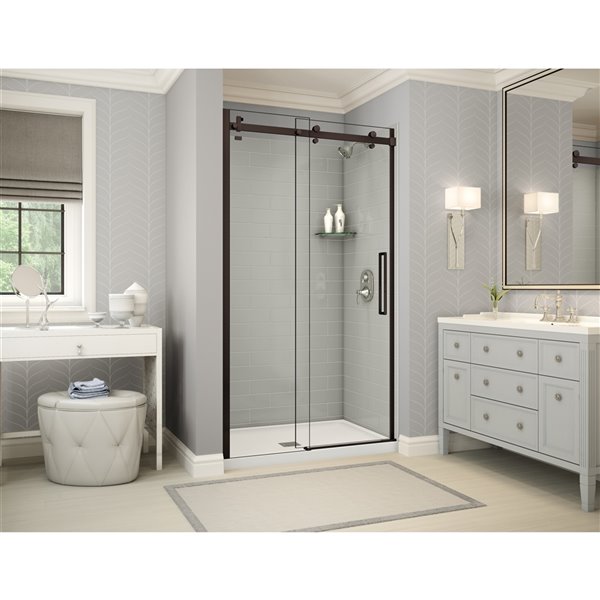 MAAX Utile 48-in x 32-in Soft Grey and Dark Bronze Alcove Shower Kit with Centre Drain - 5-Piece