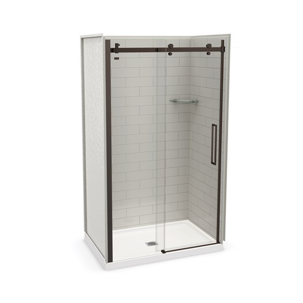 Ensemble de douche en alcôve Utile par MAAX gris doux et bronze foncé de 48 po x 32 po avec drain central, 5 pièces