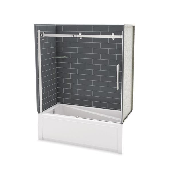 MAAX Utile 60-in x 30-in x 81-in Chrome and Thunder Grey Bathtub Shower Kit with Left Drain - 5-Piece