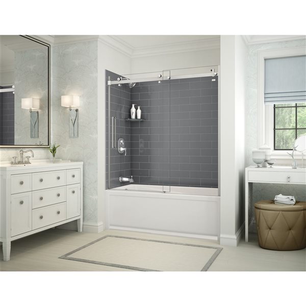 MAAX Utile 60-in x 30-in x 81-in Chrome and Thunder Grey Bathtub Shower Kit with Left Drain - 5-Piece