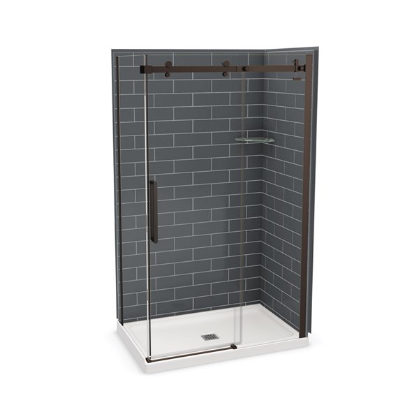 Ensemble de douche en coin Utile par MAAX bronze foncé et gris foudre 48 po x 32 po x 84 po avec drain central, 5 pièces