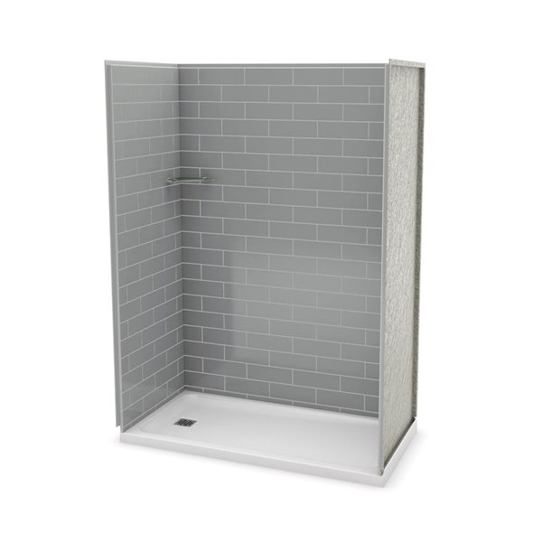 MAAX Utile 60-in x 32-in Ash Grey Alcove Shower Kit with Left Drain - 4-Piece