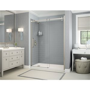 MAAX Utile 60-in x 32-in Ash Grey Alcove Shower Kit with Left Drain - 4-Piece