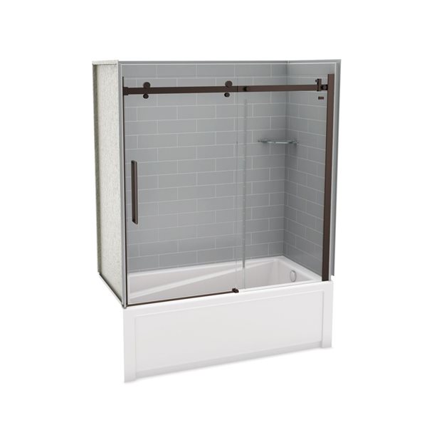 MAAX Utile 60-in x 30-in x 81-in Dark Bronze and Ash Grey Bathtub Shower Kit with Right Drain - 5-Piece
