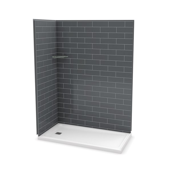 Ensemble de douche en coin Utile par MAAX gris foudre rectangulaire 60 po x 32 po x 84 po avec drain à gauche, 3 pièces