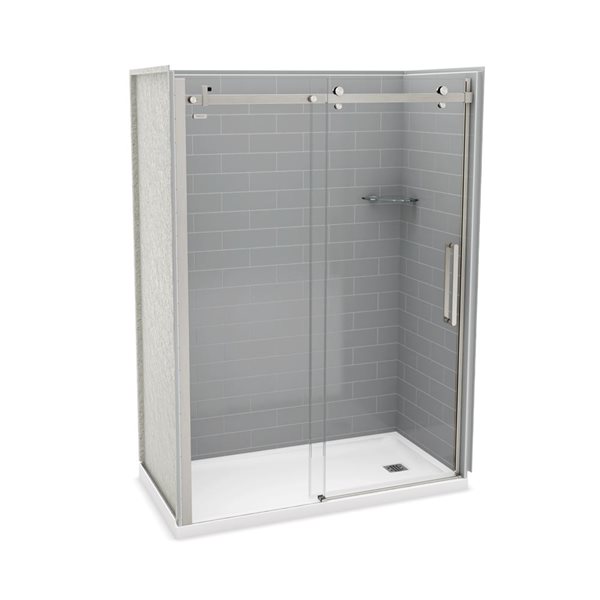 MAAX Utile 60-in x 32-in Ash Grey and Brushed Nickel Alcove Shower Kit with Right Drain - 5-Piece