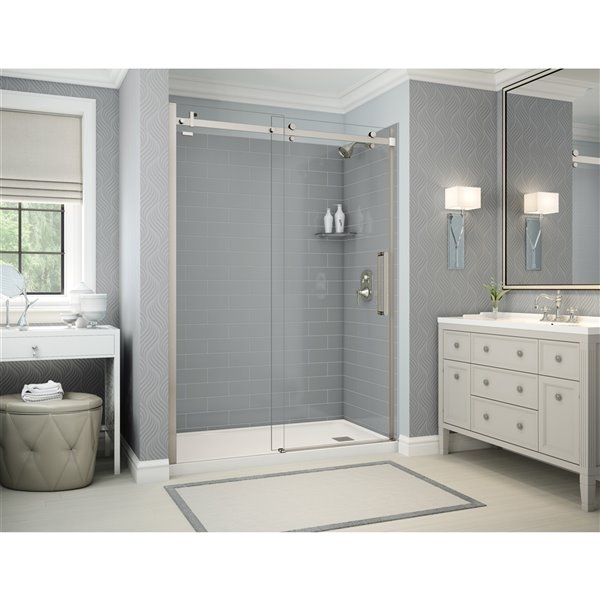 MAAX Utile 60-in x 32-in Ash Grey and Brushed Nickel Alcove Shower Kit with Right Drain - 5-Piece