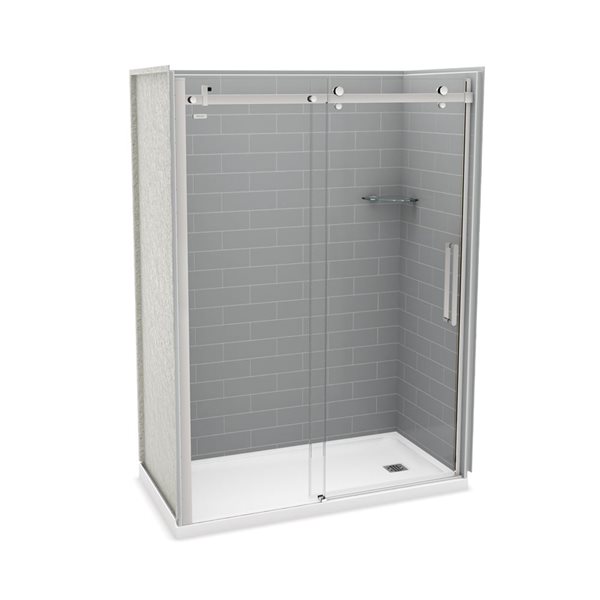 MAAX Utile 60-in x 32-in Ash Grey and Chrome Alcove Shower Kit with Right Drain - 5-Piece