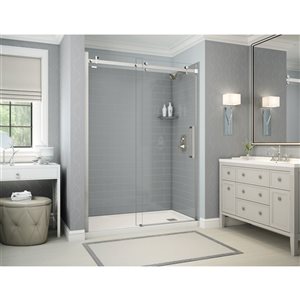 MAAX Utile 60-in x 32-in Ash Grey and Chrome Alcove Shower Kit with Right Drain - 5-Piece