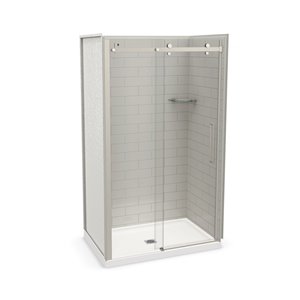 MAAX Utile Alcove Shower Kit with Central Drain - 48-in x 32-in - Soft Grey/Brushed Nickel - 5-Piece