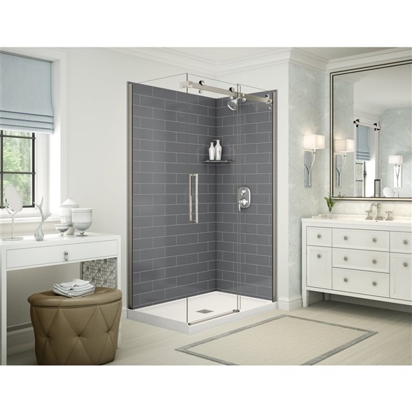 MAAX Utile 48-in x 32-in x 84-in Thunder Grey and Brushed Nickel Corner Shower Kit with Centre Drain - 5-Piece