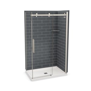 MAAX Utile Corner Shower Kit with Central Drain - 48-in x 32-in x 84-in - Thunder Grey/Brushed Nickel - 5-Piece