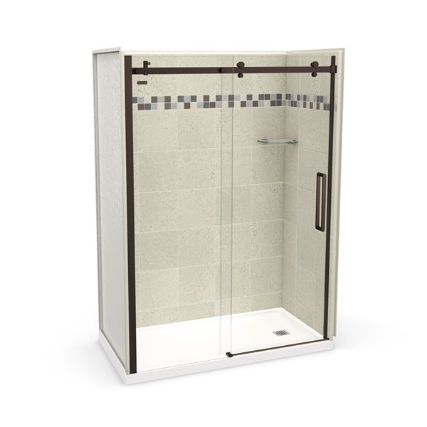 MAAX Utile Alcove Shower Kit with Right Drain 60in x 32in Stone