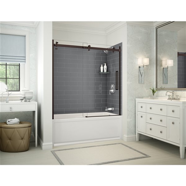 MAAX Utile 60-in x 30-in x 81-in Dark Bronze and Thunder Grey Bathtub Shower Kit with Right Drain - 5-Piece