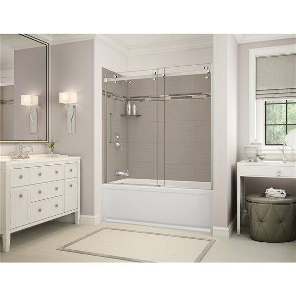 MAAX Utile Bathtub and Shower Kit with Left Drain - 60-in x 30-in x 81-in - Origin Greige/Brushed Nickel - 5-Piece