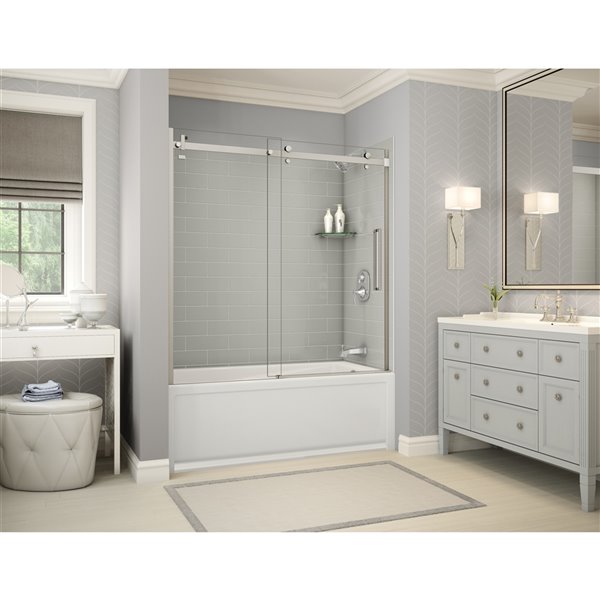 MAAX Utile 60-in x 30-in x 81-in Brushed Nickel and Soft Grey Bathtub Shower Kit with Right Drain - 5-Piece