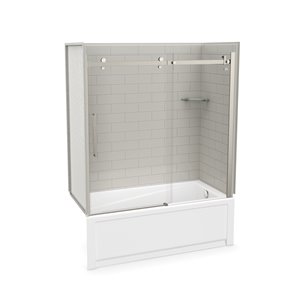 Ensemble de bain-douche Utile par MAAX nickel brossé et gris doux de 60 po x 30 po x 81 po avec drain à droite, 5 pièces