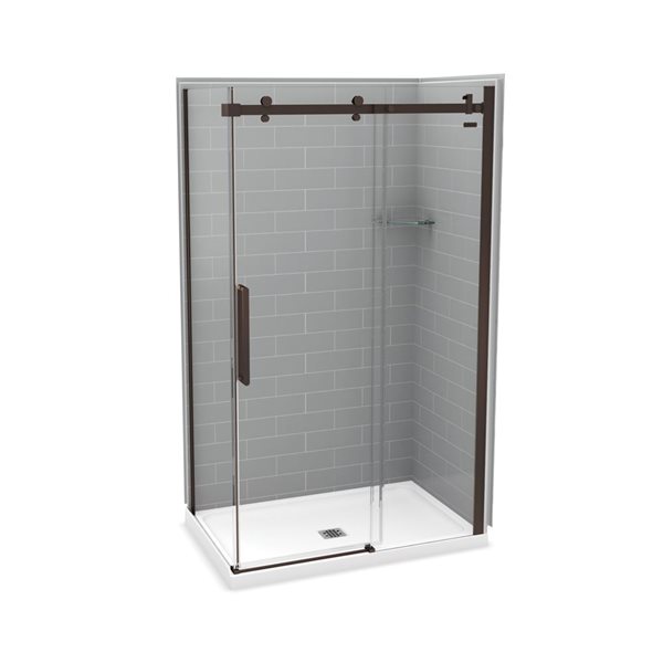 MAAX Utile 48-in x 32-in x 84-in Ash Grey and Dark Bronze Rectangular Corner Shower Kit with Centre Drain - 5-Piece