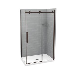 Ensemble de douche en coin Utile par MAAX gris cendre et bronze foncé 48 po x 32 po x 84 po avec drain central, 5 pièces