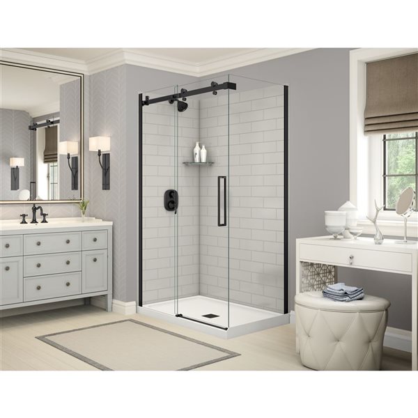 MAAX Utile 48-in x 32-in x 84-in Soft Grey Rectangular Corner Shower Kit with Centre Drain - 3-Piece