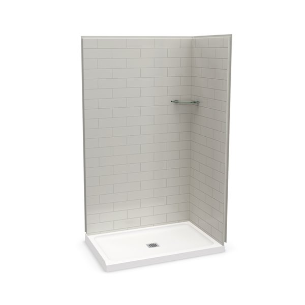 Ensemble de douche en coin Utile par MAAX gris doux rectangulaire de 48 po x 32 po x 84 po avec drain central, 3 pièces