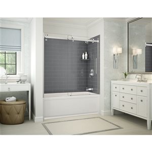 MAAX Utile 60-in x 30-in x 81-in Chrome and Thunder Grey Bathtub Shower Kit with Right Drain - 5-Piece