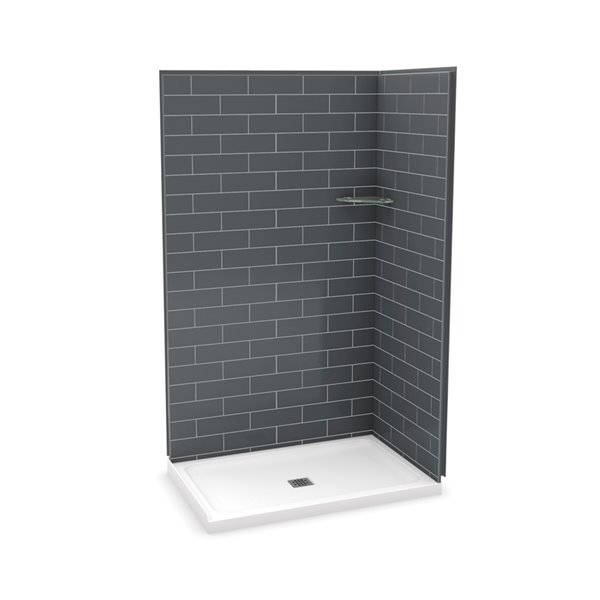 Ensemble de douche en coin Utile par MAAX gris foudre rectangulaire 48 po x 32 po x 84 po avec drain central, 3 pièces