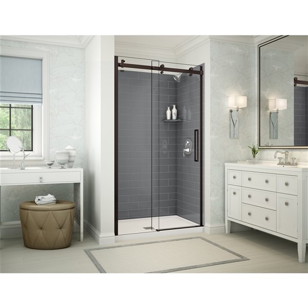 MAAX Utile 48-in x 32-in Thunder Grey and Dark Bronze Alcove Shower Kit with Centre Drain - 5-Piece