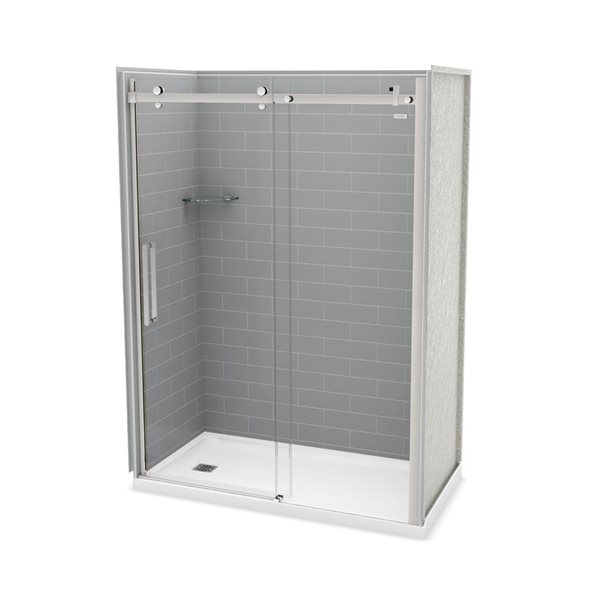 MAAX Utile 60-in x 32-in Ash Grey and Chrome Alcove Shower Kit with Left Drain - 5-Piece