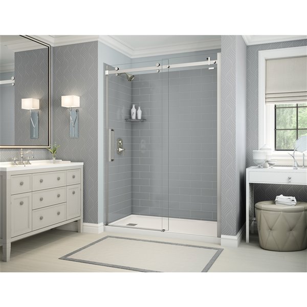 MAAX Utile 60-in x 32-in Ash Grey and Chrome Alcove Shower Kit with Left Drain - 5-Piece