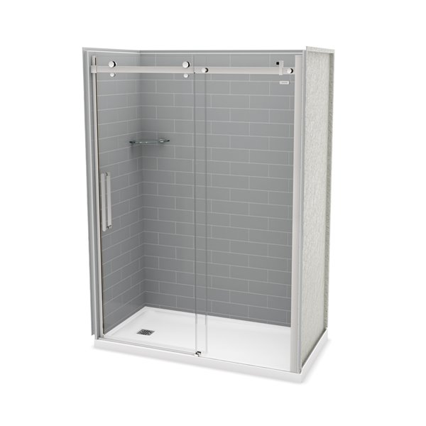 Charlotte Ensemble de douche 34 x 34 en acrylique avec drain central  blanche avec verre clair et fini chrome