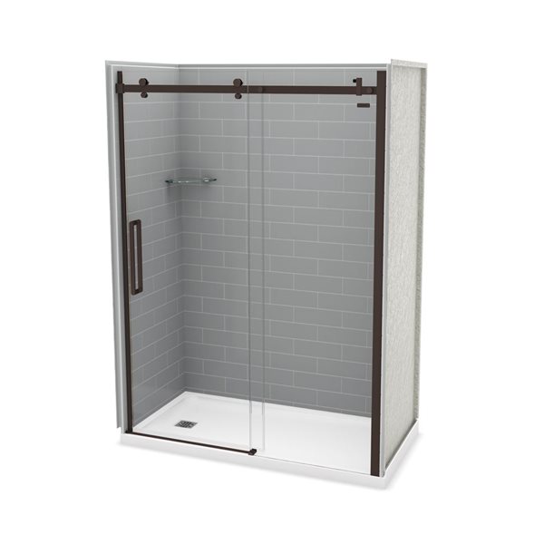 MAAX Utile 60-in x 32-in Ash Grey and Dark Bronze Alcove Shower Kit with Left Drain - 5-Piece