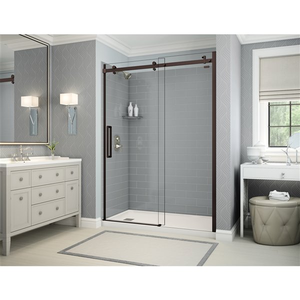 MAAX Utile 60-in x 32-in Ash Grey and Dark Bronze Alcove Shower Kit with Left Drain - 5-Piece