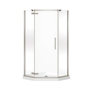 Ensemble de douche en coin Hana par MAAX nickel brossé néo-angulaire 40 po x 40 po x 78,75 po, drain central, 2 pièces