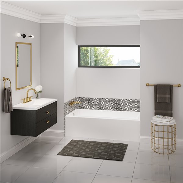 MAAX Bosca Access 60-in x 30-in White Acrylic Alcove Bathtub with Left Drain and Anti-Slip Floor