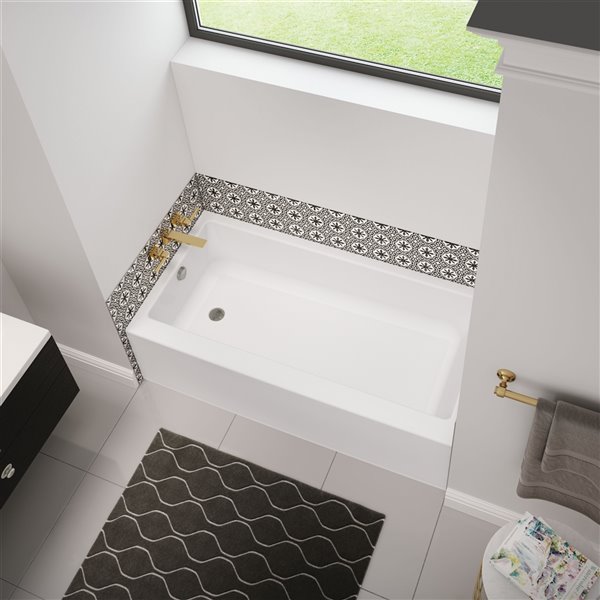 MAAX Bosca Access 60-in x 30-in White Acrylic Alcove Bathtub with Left Drain and Anti-Slip Floor