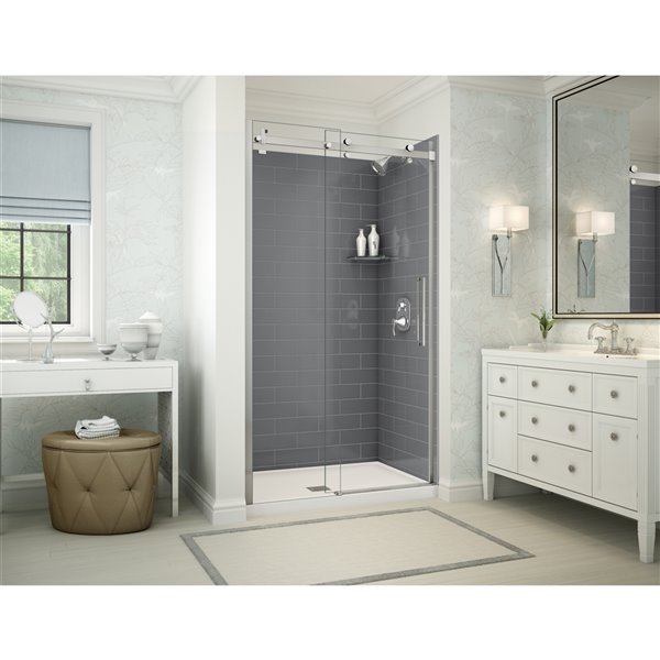 MAAX Utile 48-in x 32-in Thunder Grey and Chrome Alcove Shower Kit with Centre Drain - 5-Piece