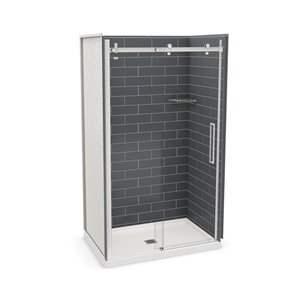 Ensemble de douche en alcôve Utile par MAAX gris foudre et chrome de 48 po x 32 po avec drain central, 5 pièces